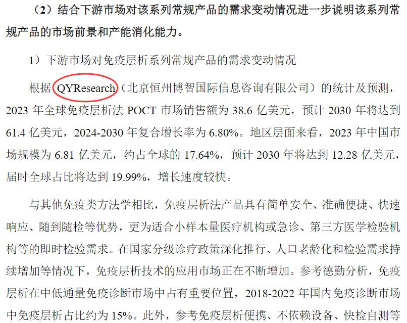 Immunochromatography POCT market report published by QYResearch cited in Dana (Tianjin) Biotechnology's prospectus on 15 October