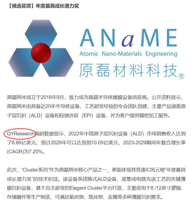 On November 13th, Yuanlei Technology cited a report on the domestic atomic layer deposition equipment (ALD) market published by QYResearch.